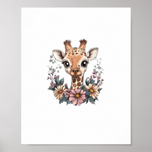 Adorable Giraffe Surrounded By Flowers _6 Poster (Front)