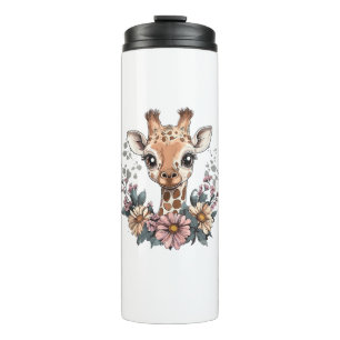 Adorable Giraffe Surrounded By Flowers _6 Thermal Tumbler
