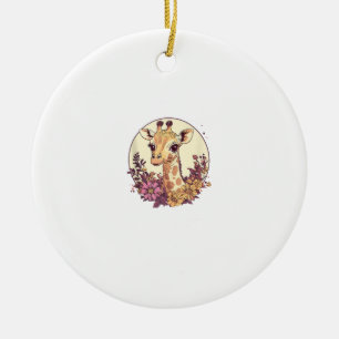 Adorable Giraffe Surrounded By Flowers _7 Ceramic Ornament