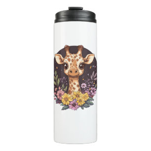 Adorable Giraffe Surrounded By Flowers Thermal Tumbler