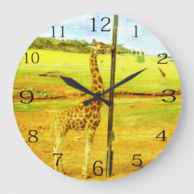 Adorable Giraffe Watercolour, Large Clock (Front)