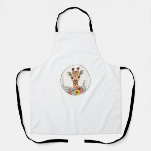 Adorable Giraffe With Flowers Apron