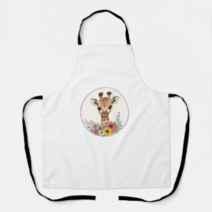 Adorable Giraffe With Flowers Apron