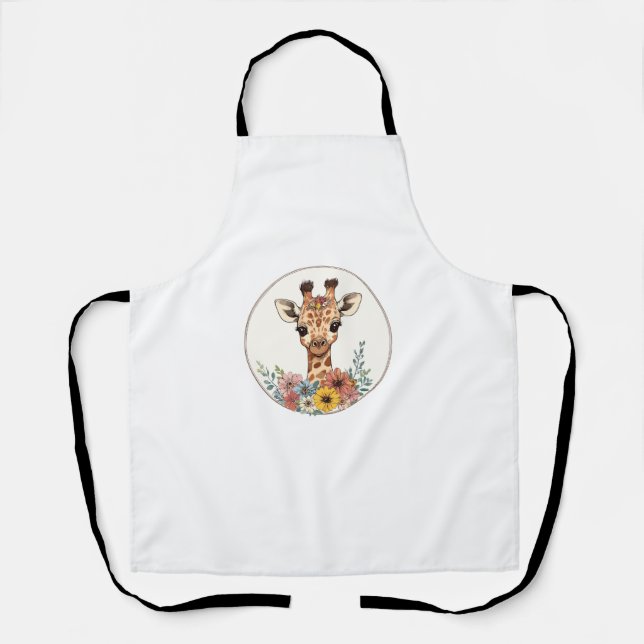 Adorable Giraffe With Flowers   Apron (Front)