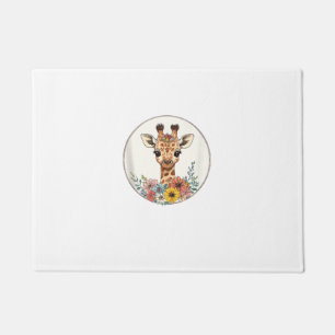 Adorable Giraffe With Flowers Doormat