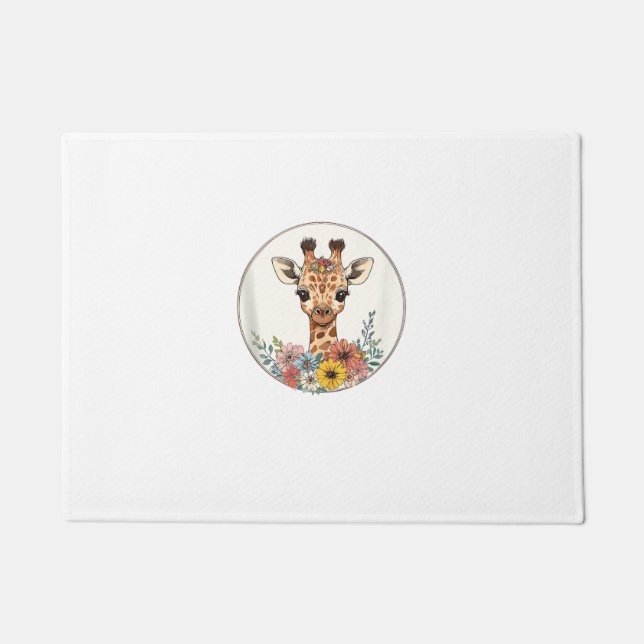 Adorable Giraffe With Flowers  Doormat (Front)