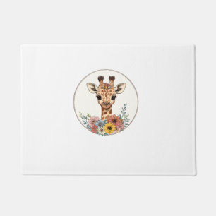 Adorable Giraffe With Flowers Doormat