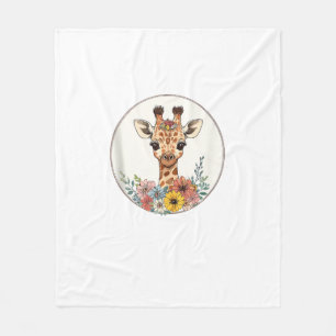 Adorable Giraffe With Flowers  Fleece Blanket
