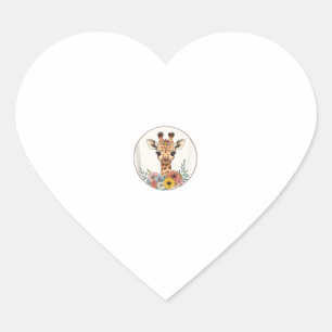 Adorable Giraffe With Flowers  Heart Sticker