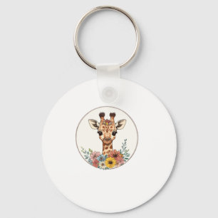 Adorable Giraffe With Flowers Key Ring