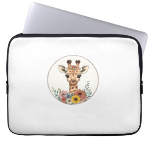 Adorable Giraffe With Flowers Laptop Sleeve