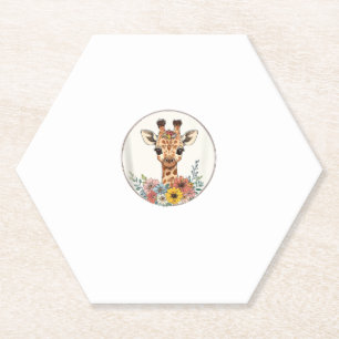 Adorable Giraffe With Flowers Paper Coaster