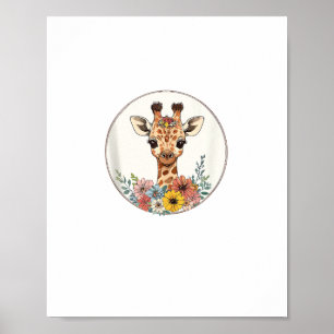 Adorable Giraffe With Flowers  Poster