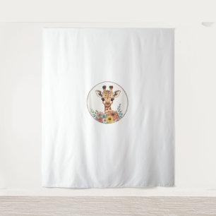 Adorable Giraffe With Flowers  Tapestry