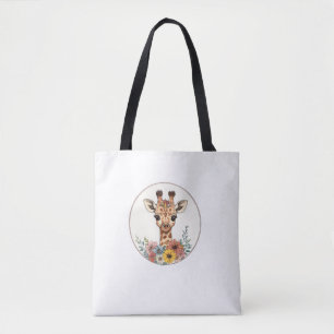 Adorable Giraffe With Flowers Tote Bag