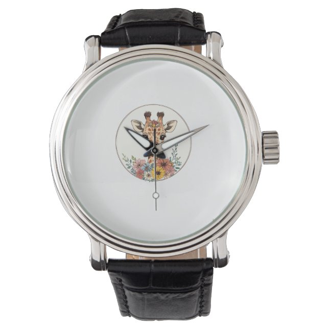 Adorable Giraffe With Flowers   Watch (Front)