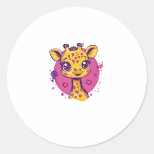 Adorable Giraffe With Hearts Cartoon Love Classic Round Sticker