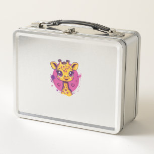 Adorable Giraffe With Hearts Cartoon Love Metal Lunch Box