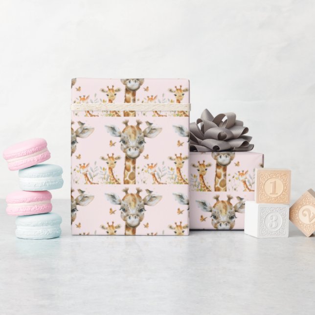 Adorable Giraffes Baby Shower Birthday Wrapping Paper (Baby Shower)