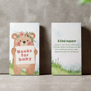 Adorable girl Bear “Books Instead of Cards” Enclosure Card