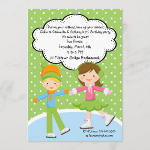 Adorable Girl & BoyIce Skating Birthday Invitation