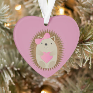 Adorable Girl Cartoon Hedgehog hugging a Heart Ornament