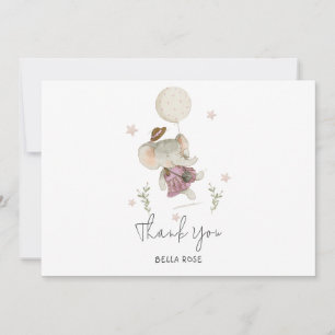 Adorable Girl Elephant Botanical Boho Baby Shower Thank You Card
