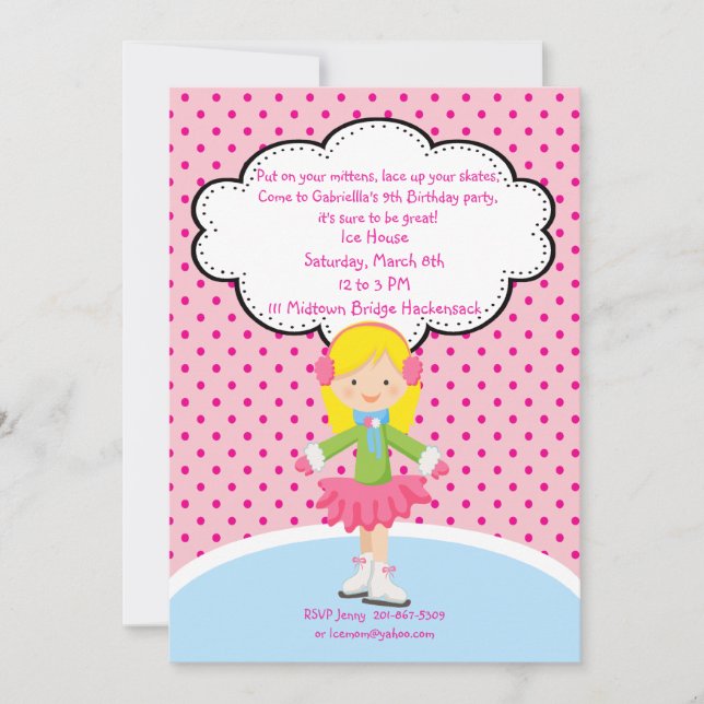 Adorable Girl Ice Skating Birthday Invitation (Front)