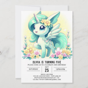 Adorable Girl Unicorn Digital Birthday Invitation
