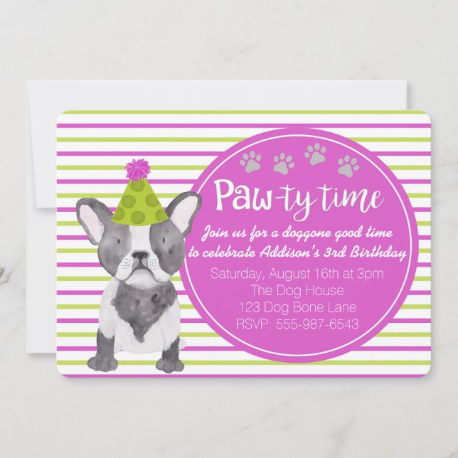 Adorable Girl's Dog Puppy Birthday Invitation (Front)