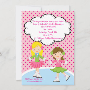 Adorable Girls Ice Skating Birthday Invitation