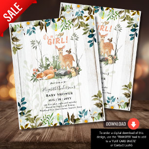Adorable GIRLS Woodland Deer Baby Shower Rustic In Flyer