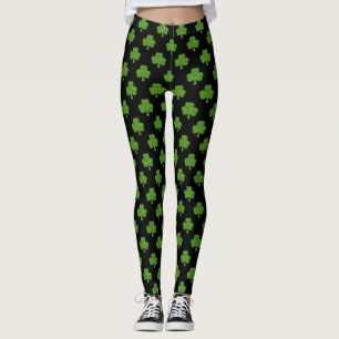 Adorable Girly Black, Irish Shamrock Leggings