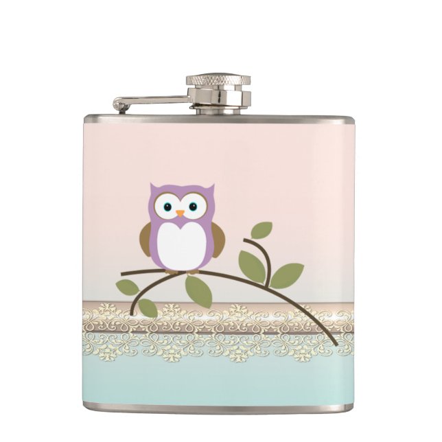 Adorable Girly Cute Owl Hip Flask (Front)