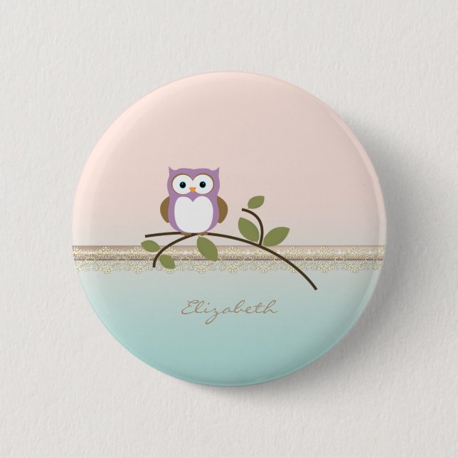 Adorable Girly Cute Owl,Personalised 6 Cm Round Badge (Front)
