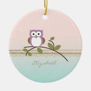 Adorable Girly Cute Owl,Personalised Ceramic Tree Decoration