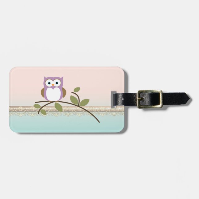 Adorable Girly Cute Owl,Personalised Luggage Tag (Front Horizontal)
