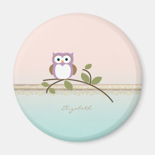 Adorable Girly Cute Owl,Personalised Magnet
