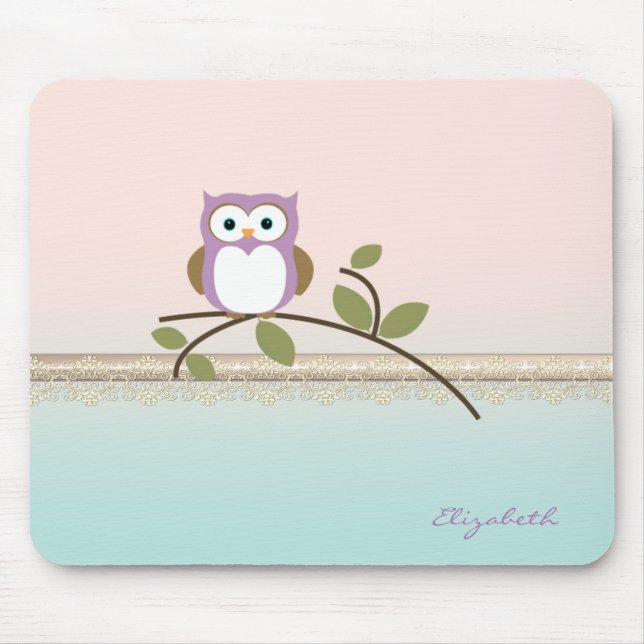Adorable Girly Cute Owl-Personalised Mouse Pad (Front)