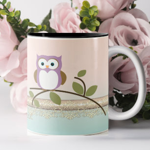 Adorable Girly Cute Owl,Personalised Two-Tone Coffee Mug