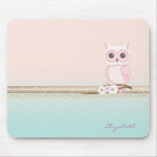 Adorable Girly Cute Pink Owl Mouse Pad