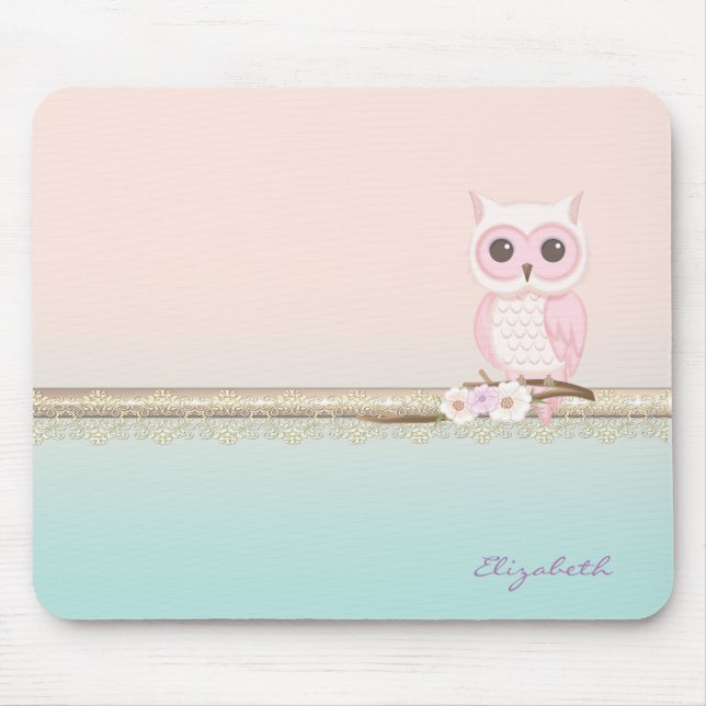 Adorable Girly Cute Pink Owl Mouse Pad (Front)