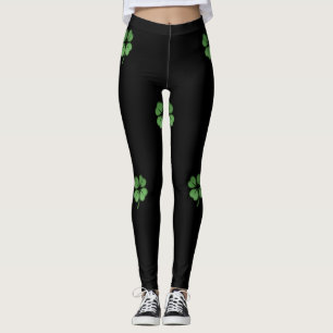 Adorable Girly Irish Shamrock, Black Leggings