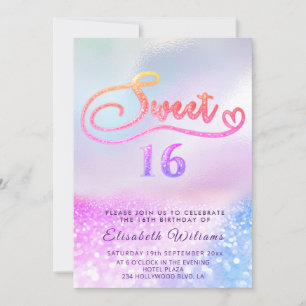 Adorable Glam holographic glitter script ombre  In Invitation