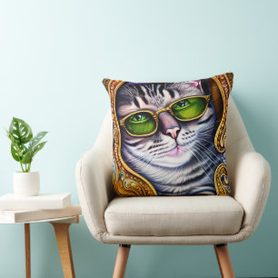 Adorable Glasses Wearing Hipster Cat Cushion