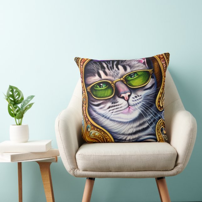 Adorable Glasses Wearing Hipster Cat Cushion (Chair)