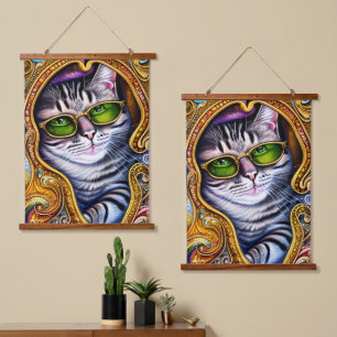 Adorable Glasses Wearing Hipster Cat Hanging Tapestry