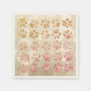 Adorable Glitter  Dog Paw Prints,Bokeh Napkin