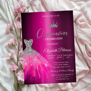 Adorable Glitter Dress Purple Metallic Quinceanera Invitation