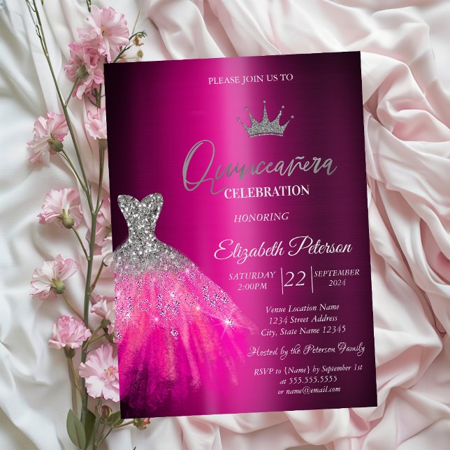 Adorable Glitter Dress Purple Metallic Quinceanera Invitation (Creator Uploaded)